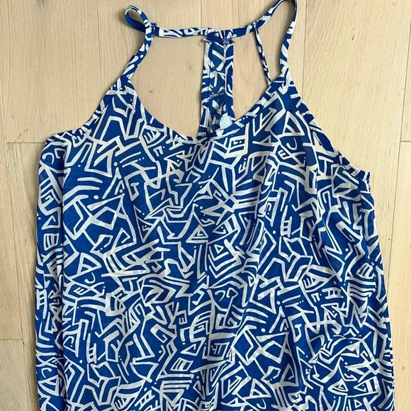 Cy Tops - Cy Blue/White Patterned Tank